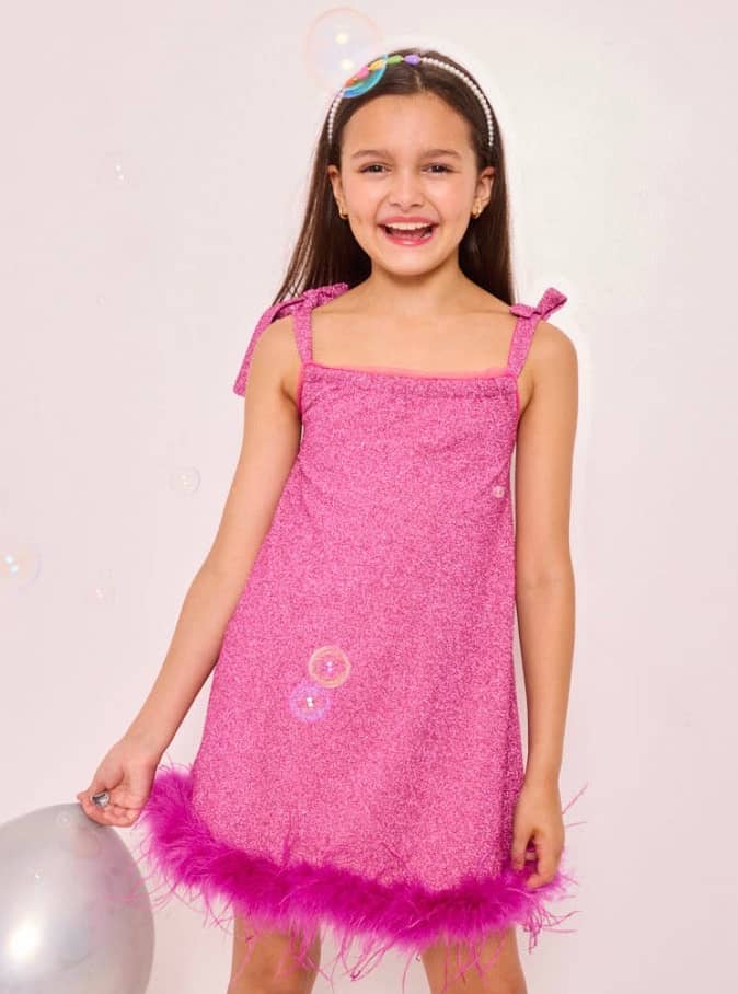 Lola + The Boys Dress Metallic Feather Trim Dress
