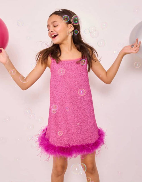 Lola + The Boys Dress Metallic Feather Trim Dress