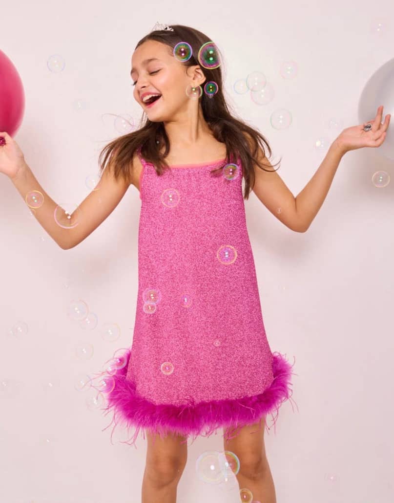 Metallic Feather Trim Dress