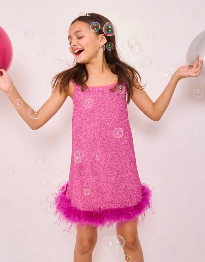 Lola + The Boys Dress Metallic Feather Trim Dress