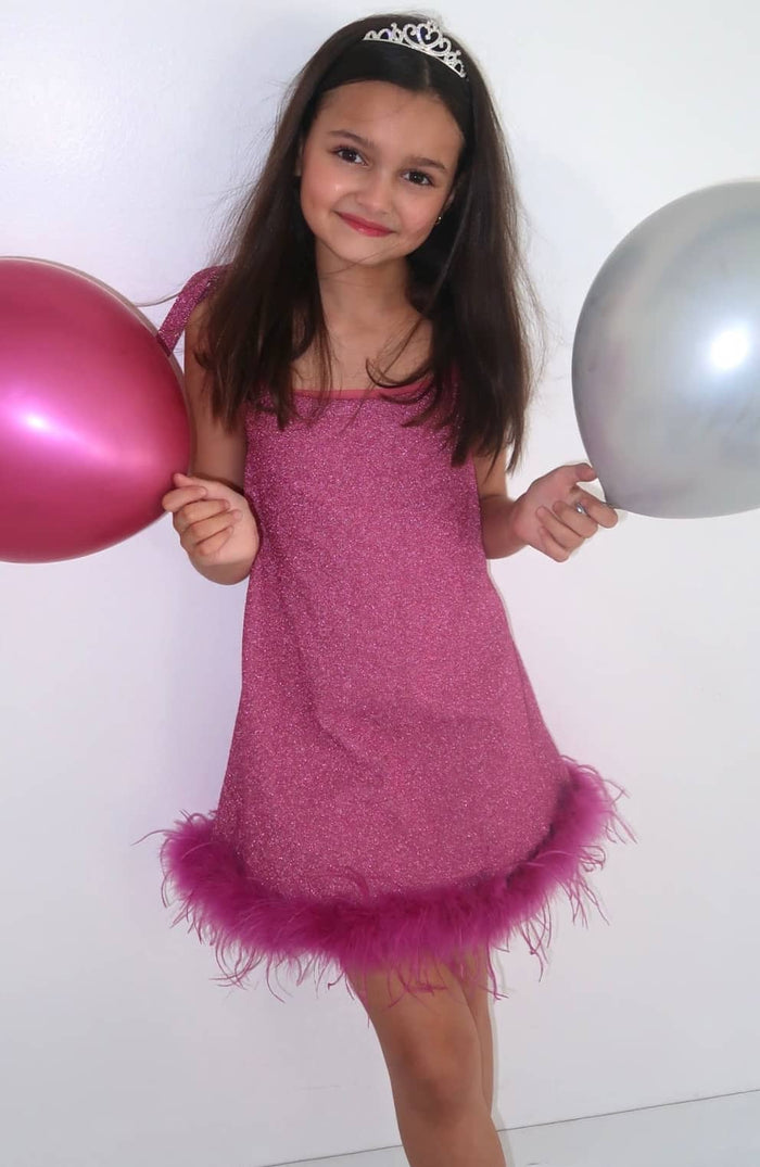 Lola + The Boys Dress Metallic Feather Trim Dress