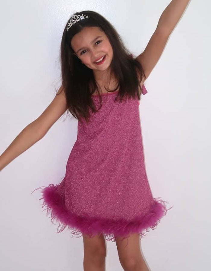 Lola + The Boys Dress Metallic Feather Trim Dress
