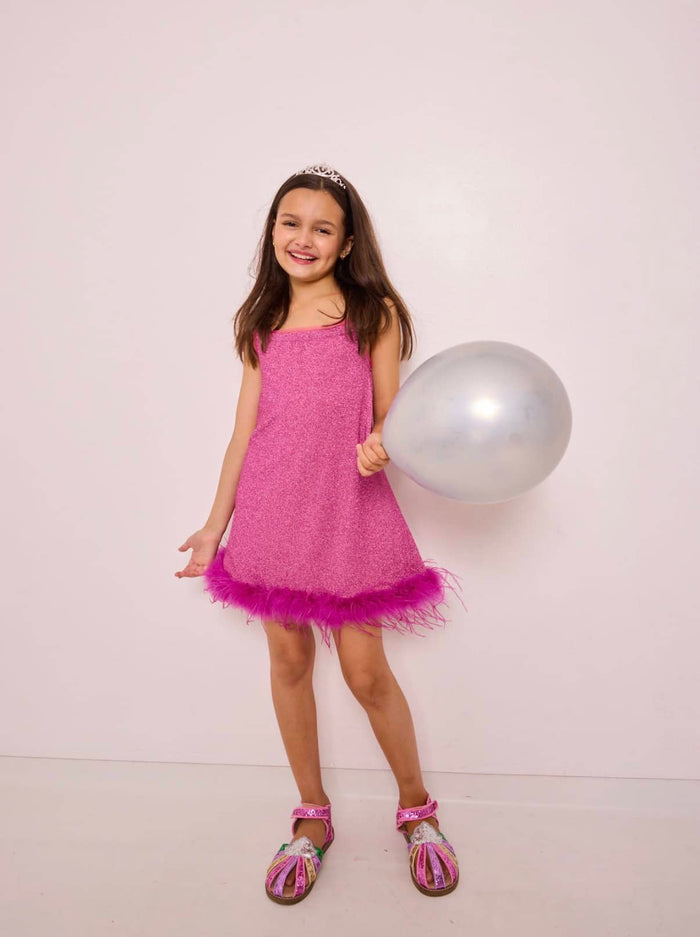 Lola + The Boys Dress Metallic Feather Trim Dress