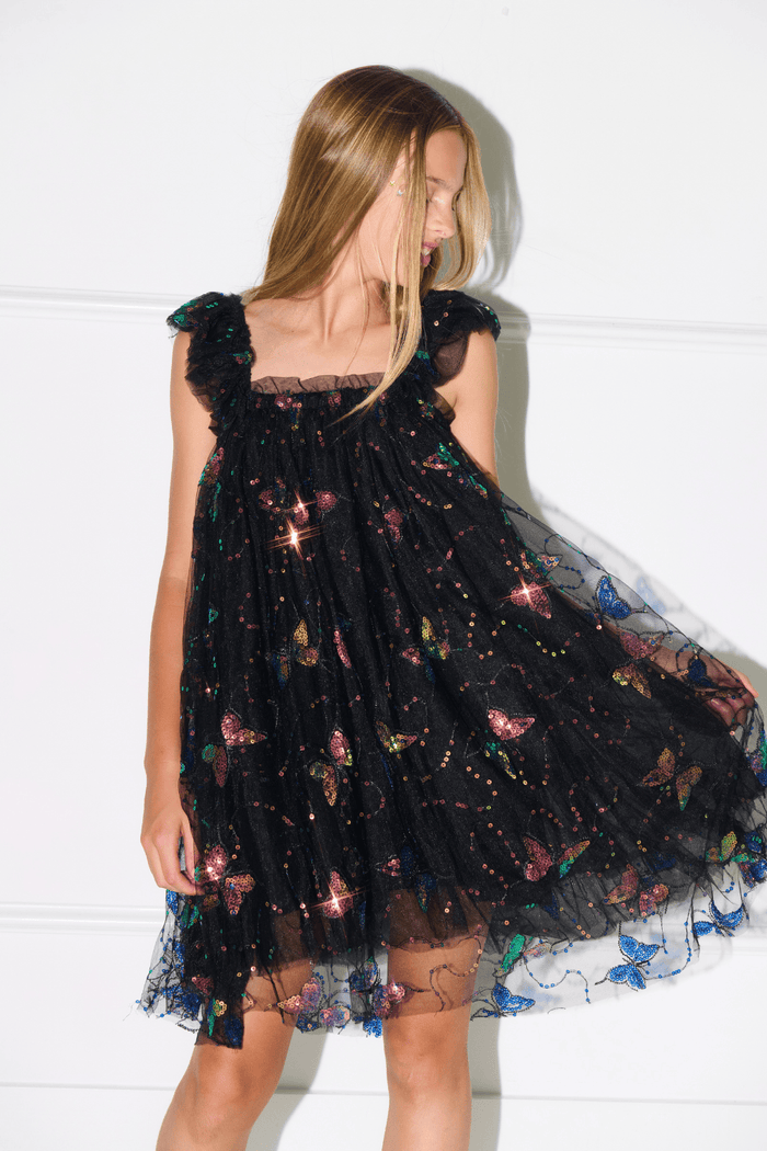 Lola + The Boys Dress Midnight Butterfly Sequin Party Dress