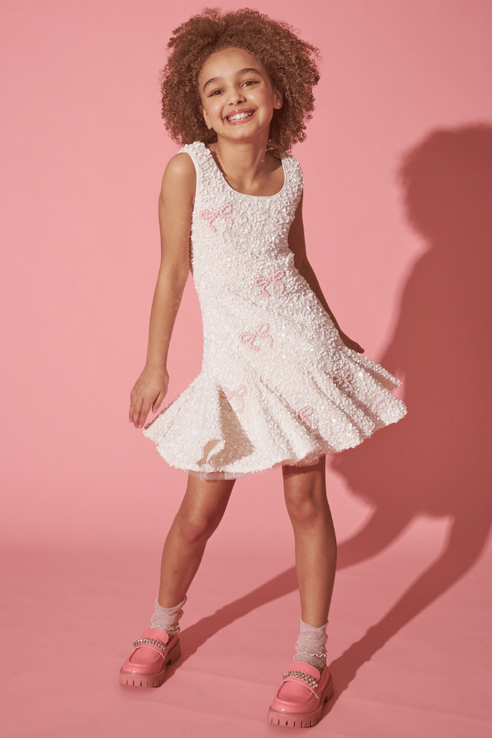 Lola + The Boys Dress Pearly Bow Sparkle Dress