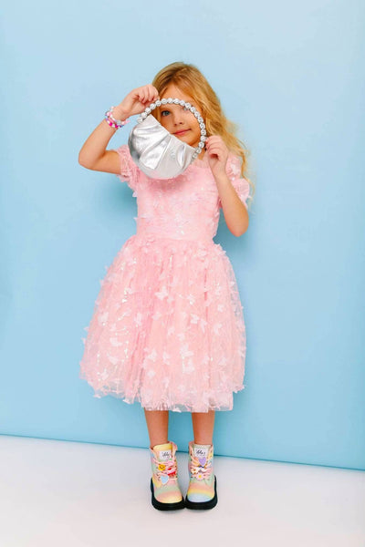Lola + The Boys Dress Pink Butterfly Puff Tulle Dress
