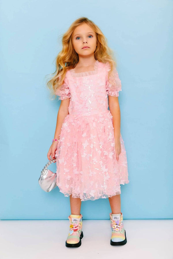 Pink Butterfly Puff Tulle Dress