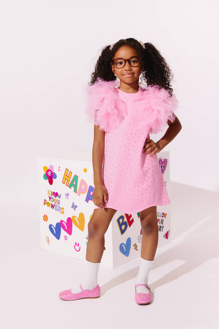 Lola + The Boys Dress Pink Crystal Ruffle Dress