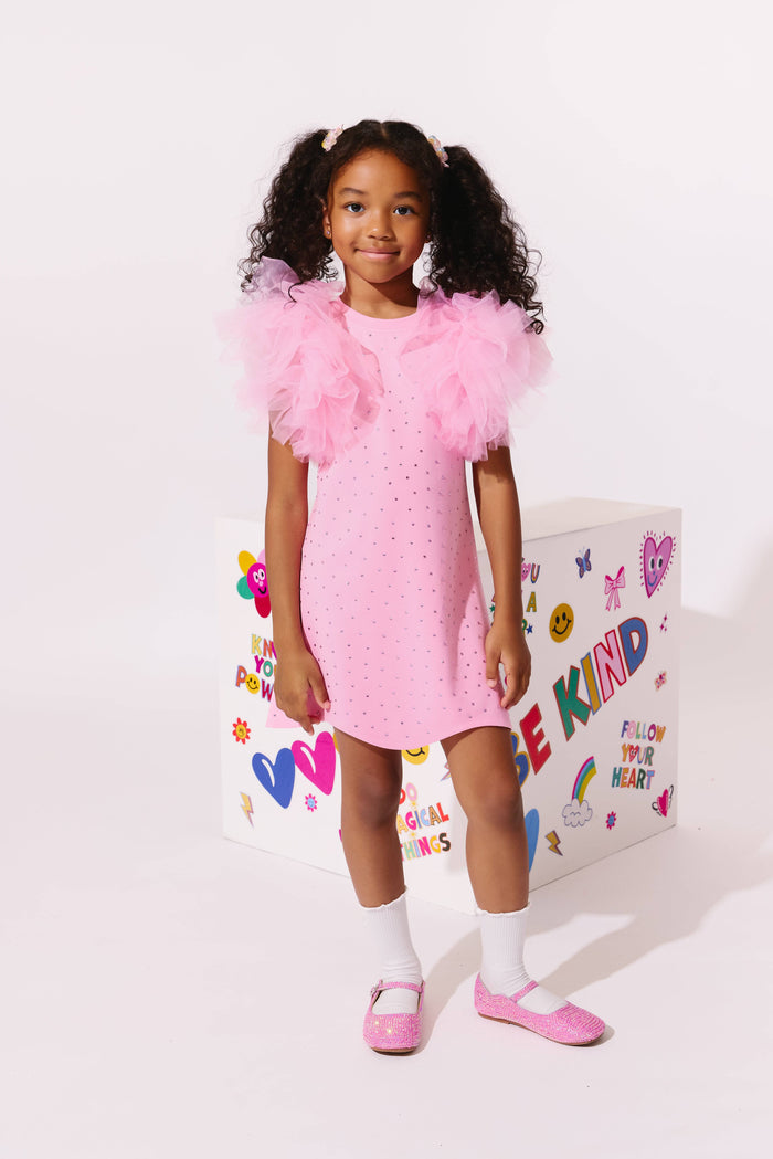 Lola + The Boys Dress Pink Crystal Ruffle Dress