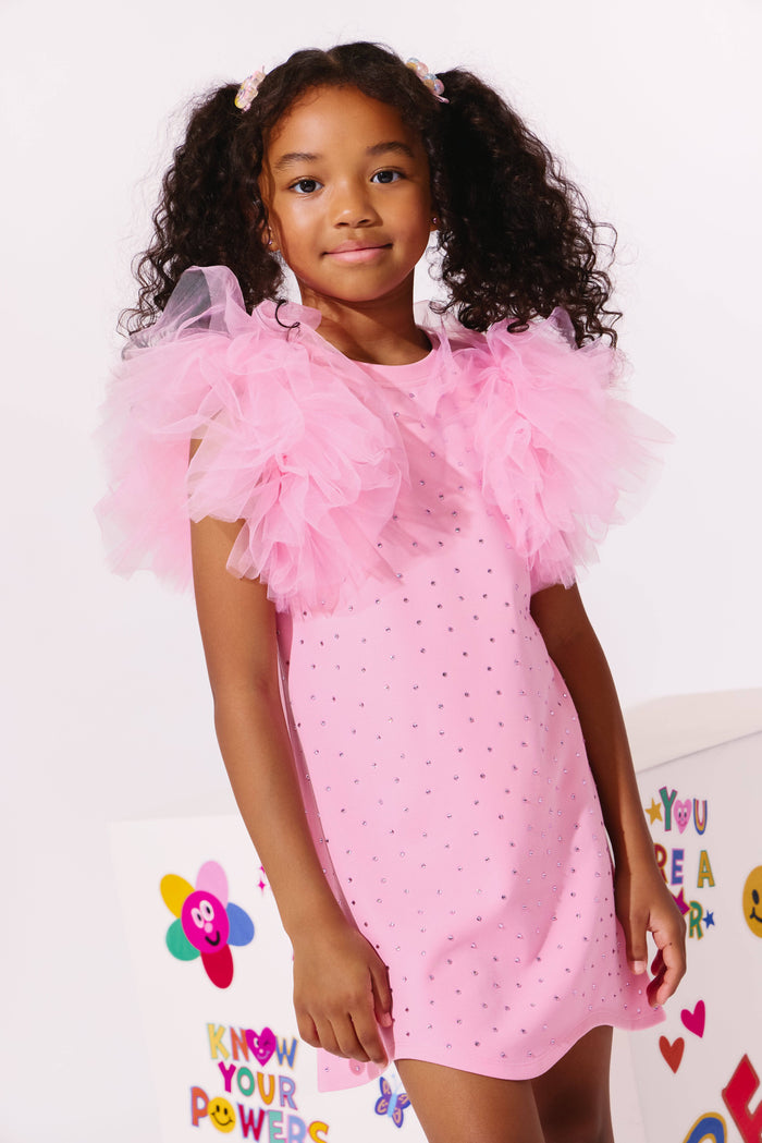 Lola + The Boys Dress Pink Crystal Ruffle Dress