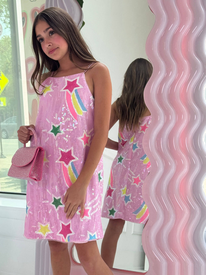 Lola + The Boys Dress Pink Shooting Star Sequin Tank Dress