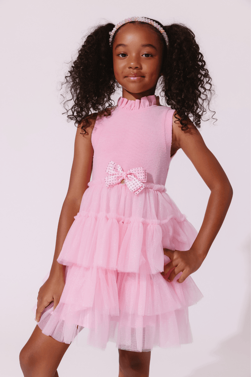 Lola + The Boys Dress 2 Pink Tiered Party Bow Dress