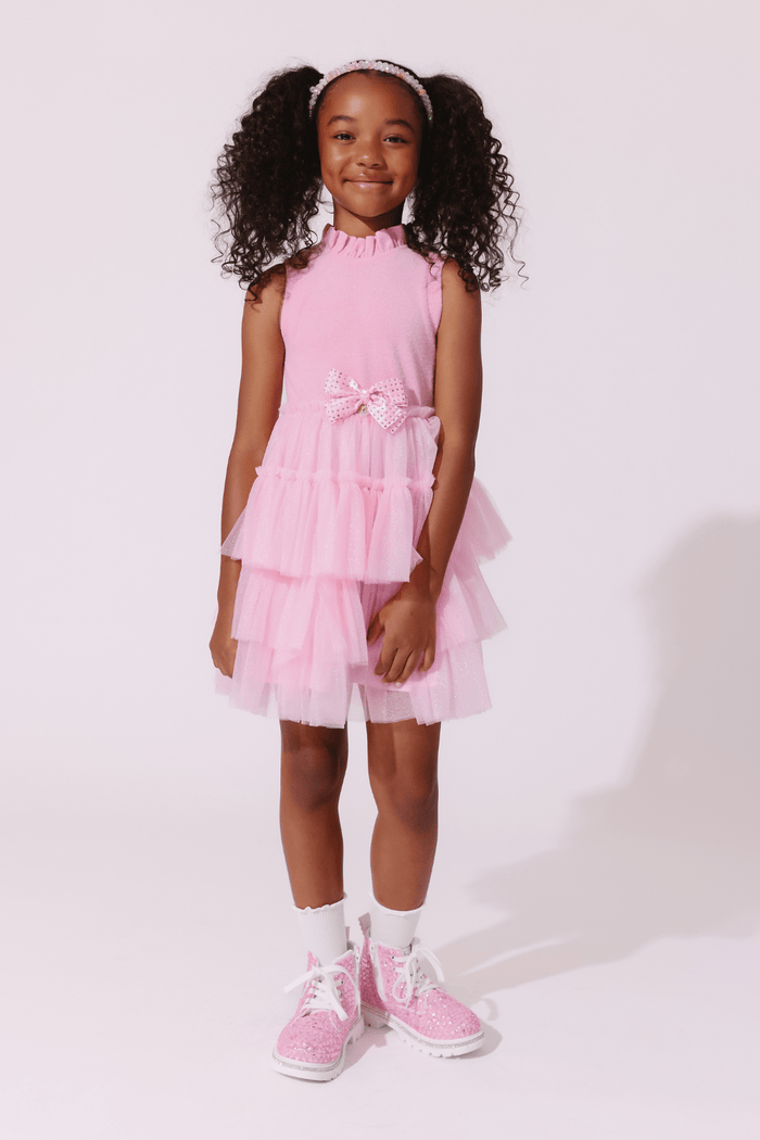 Lola + The Boys Dress Pink Tiered Party Bow Dress