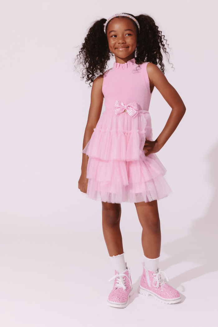 Lola + The Boys Dress Pink Tiered Party Bow Dress