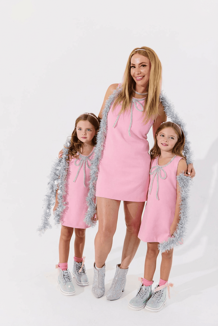 Lola + The Boys Dress Pink Velvet Bow Princess Dress