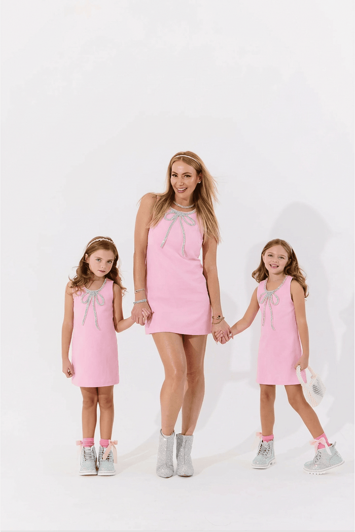 Lola + The Boys Dress Pink Velvet Bow Princess Dress – Teen/Women