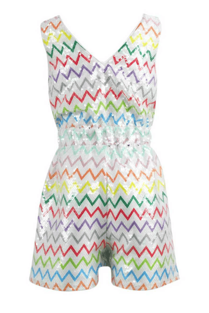 Lola + The Boys Dress Rainbow Chevron Sequin Romper