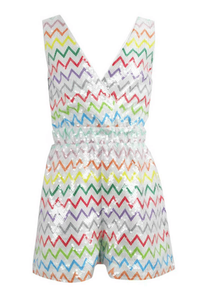 Lola + The Boys Dress Rainbow Chevron Sequin Romper