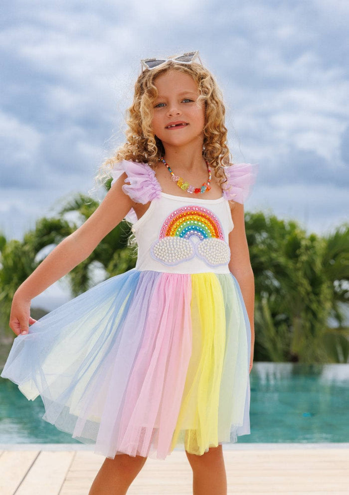Lola-spring-25 Dress Rainbow Pearl Patch Tulle Dress