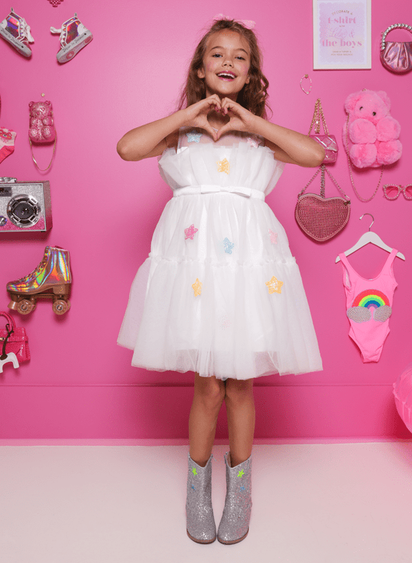 Rainbow Puff Star Tulle Dress