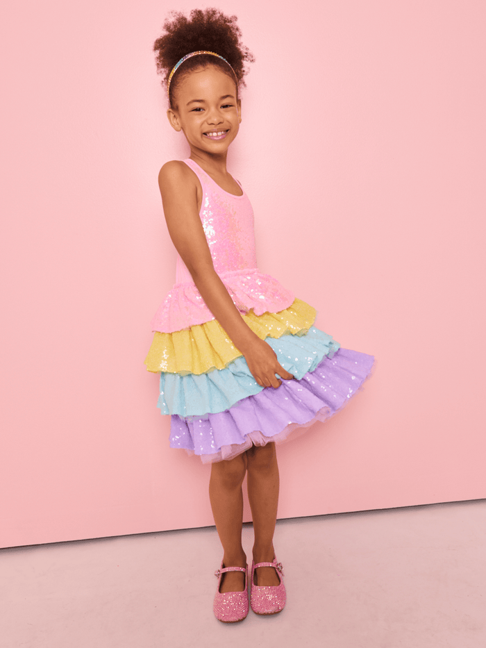 Lola + The Boys Dress Rainbow Sequin Tiered Dream Dress