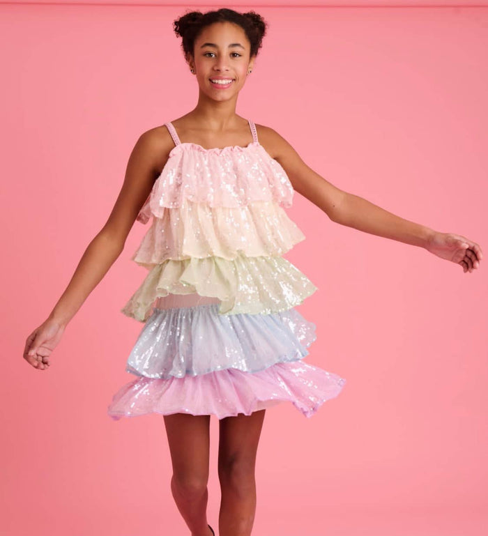 sequin tiered dress Rainbow Sequin Tiered Dress – Teen/Women