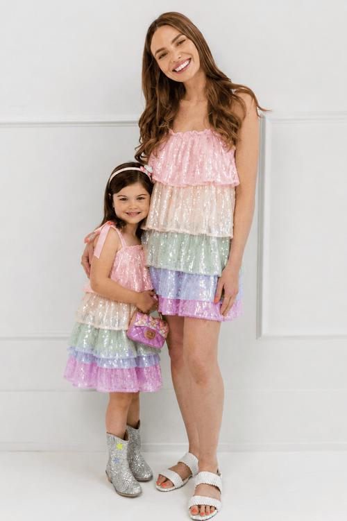 lola-new-arrival Dress Rainbow Sequin Tiered Dress – Teen/Women