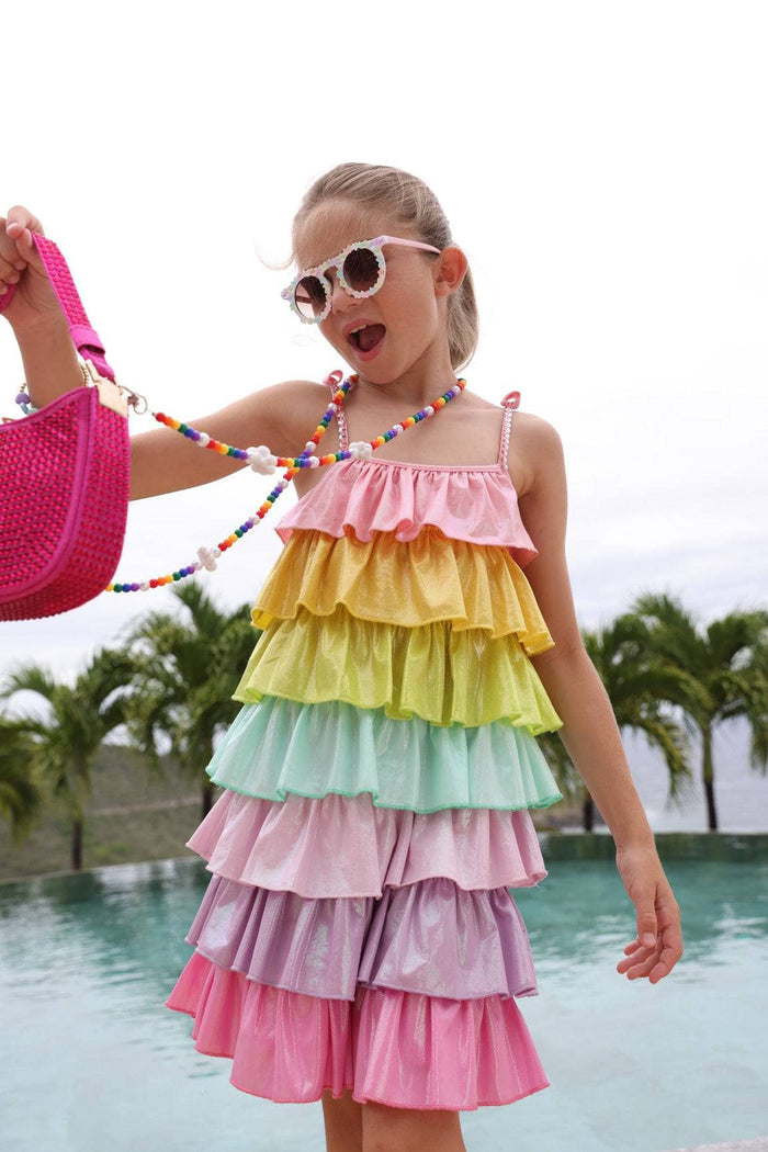 Lola + The Boys Dress Rainbow Tiered Shimmer Dress