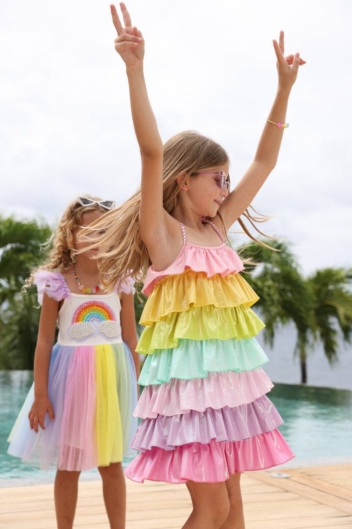 Lola + The Boys Dress Rainbow Tiered Shimmer Dress
