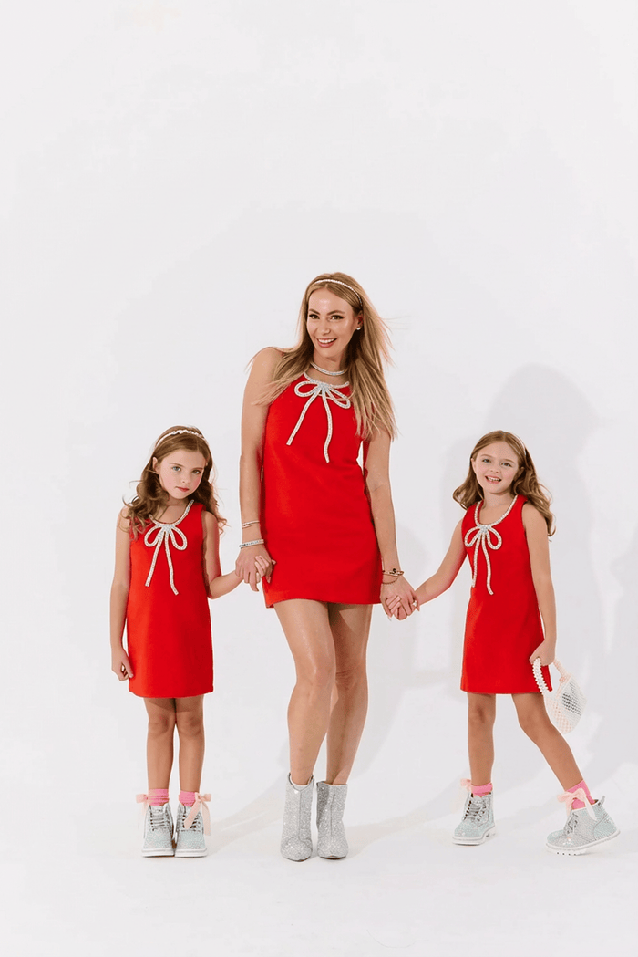 Lola + The Boys Dress Red Velvet Bow Princess Dress