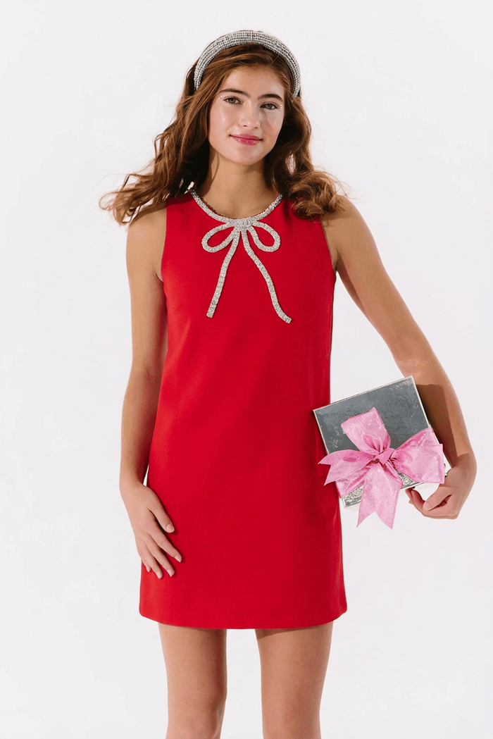 Lola + The Boys Dress Red Velvet Bow Princess Dress – Teen/Women