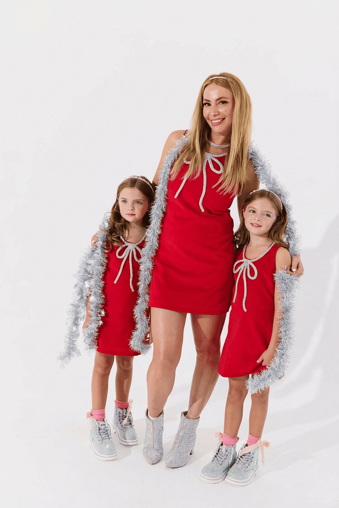 Lola + The Boys Dress Red Velvet Bow Princess Dress – Teen/Women