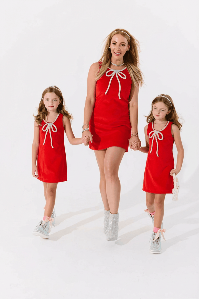 Lola + The Boys Dress Red Velvet Bow Princess Dress – Teen/Women