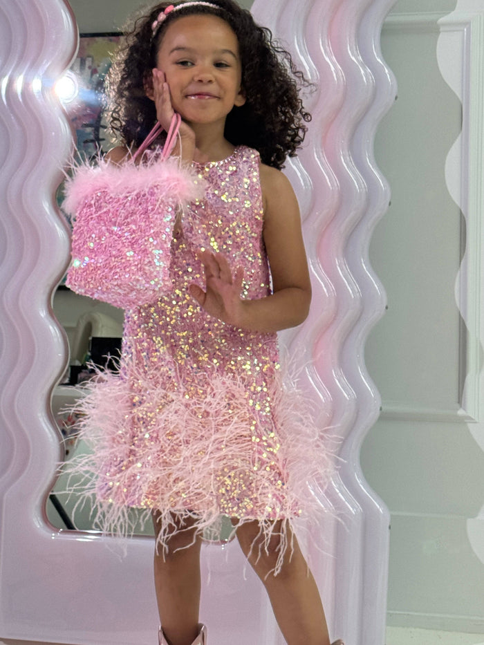 Lola + The Boys Dress Sequin Feather Pretty Dress
