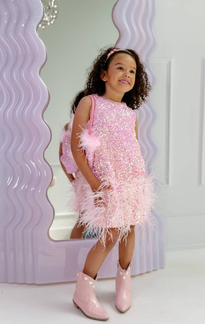 Lola + The Boys Dress Sequin Feather Pretty Dress
