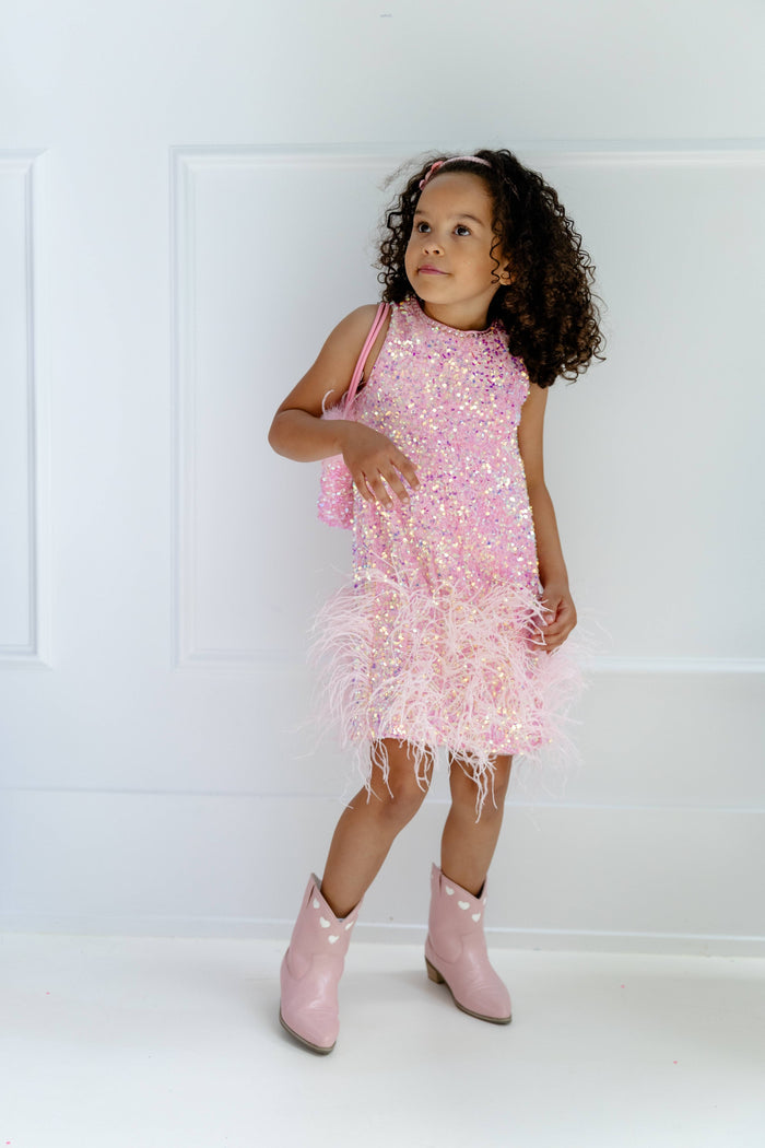 Lola + The Boys Dress Sequin Feather Pretty Dress