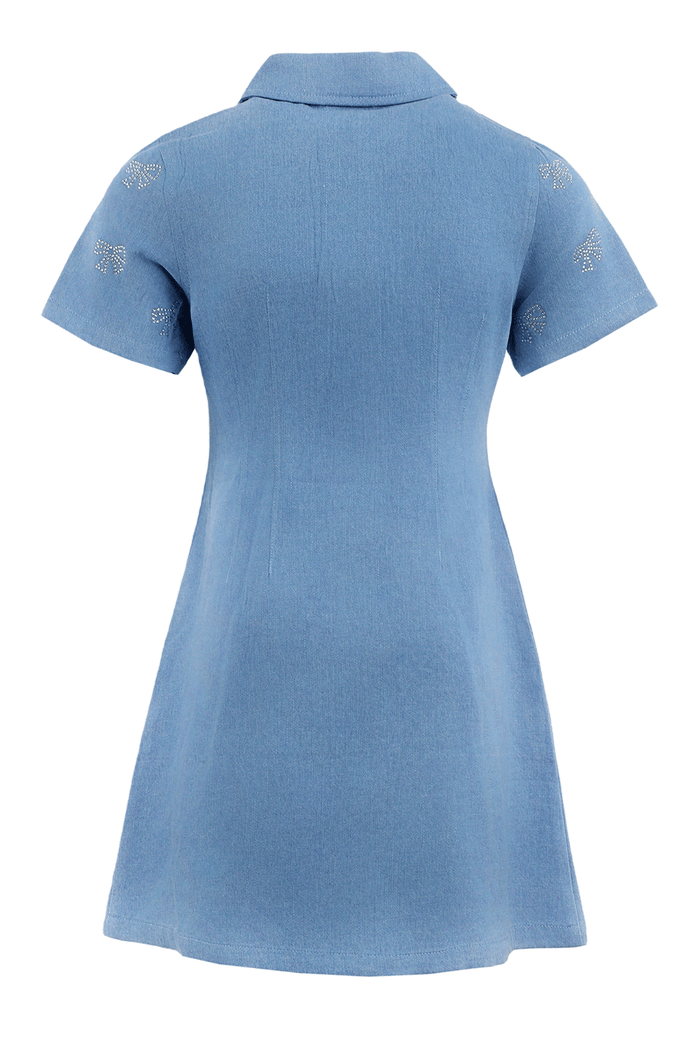 Lola + The Boys Dress Shimmer Bows Denim Dress