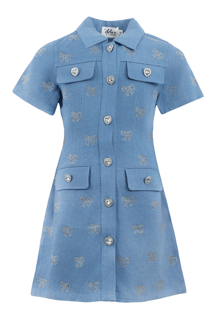 Lola + The Boys Dress Shimmer Bows Denim Dress