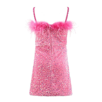 Lola + The Boys Dress Shimmer Feather Mini Dress