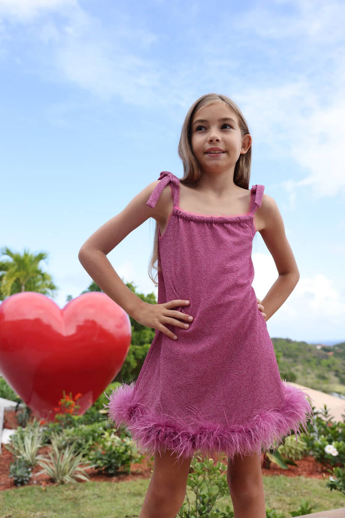 Lola + The Boys Dress Shimmer Feather Swing Dress