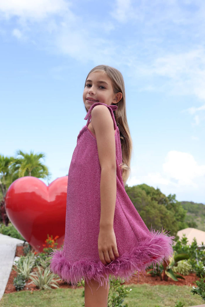 Lola + The Boys Dress Shimmer Feather Swing Dress