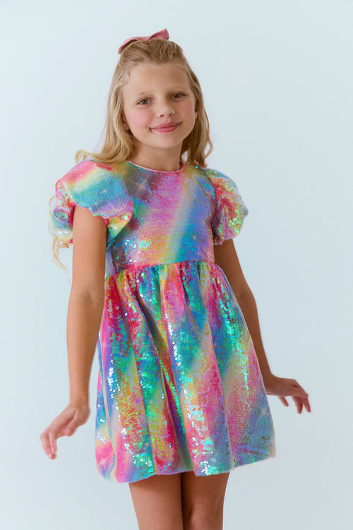 exclude-sale Dress Shimmer Rainbow Sequin Dress