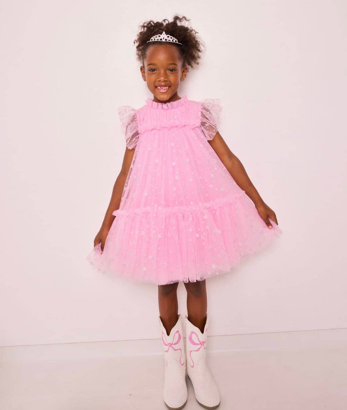 Lola + The Boys Dress Shimmer Stars Tulle Dress