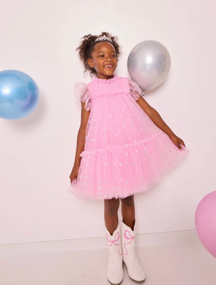 Lola + The Boys Dress Shimmer Stars Tulle Dress
