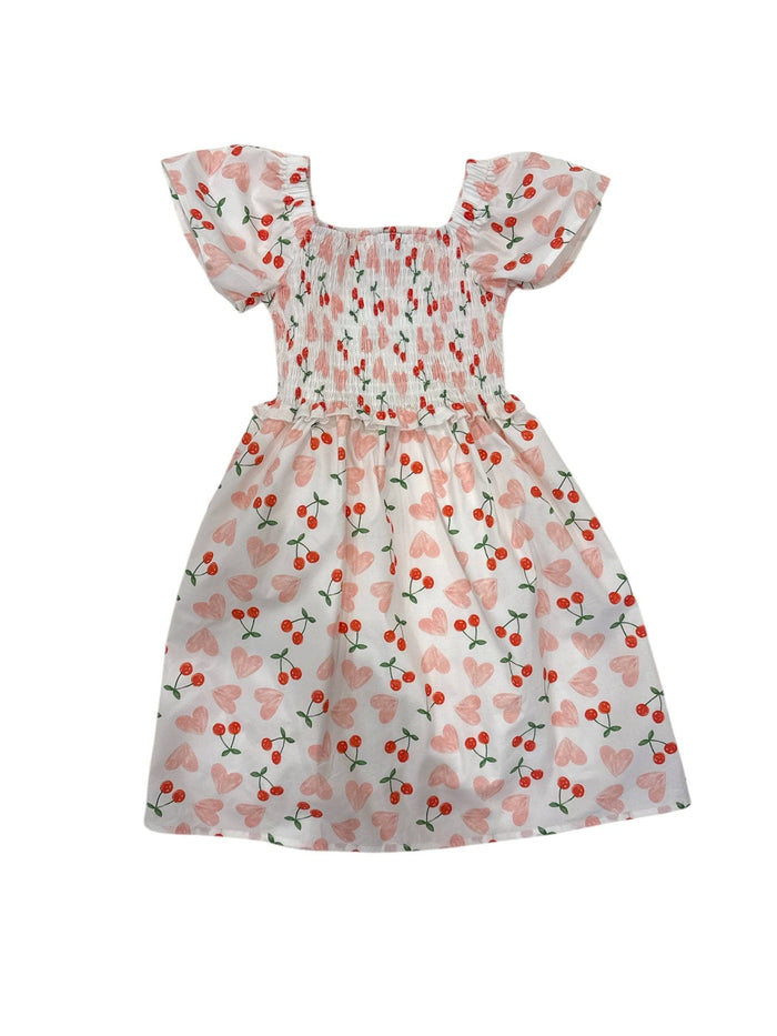 Lola + The Boys Dress Shirred Cherry Puff Sleeve Dress