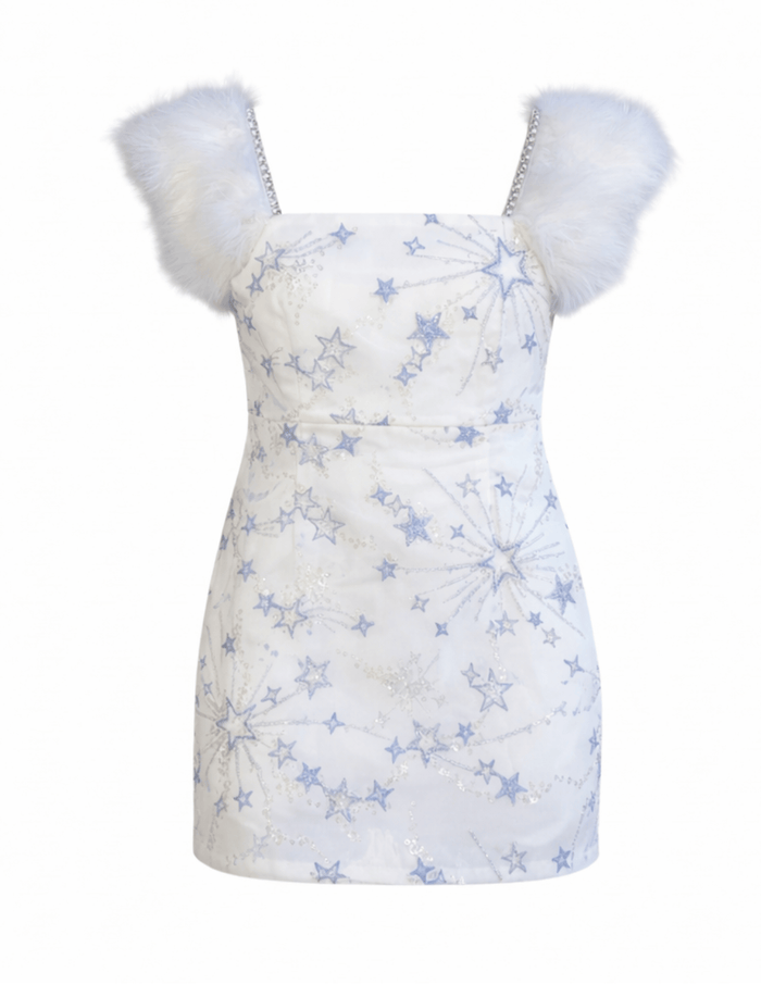 Lola + The Boys Dress Shooting Star Beaded Feather Dress