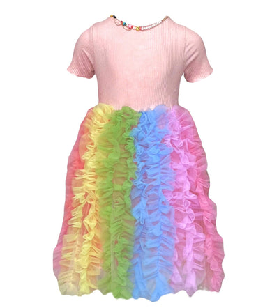 Lola + The Boys Dress Smiley Necklace Rainbow Tulle Dress