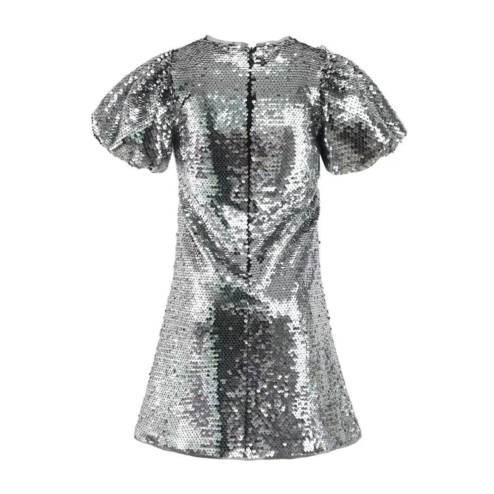 Lola + The Boys Dress Sparkling Silver Sequin Bow Dress