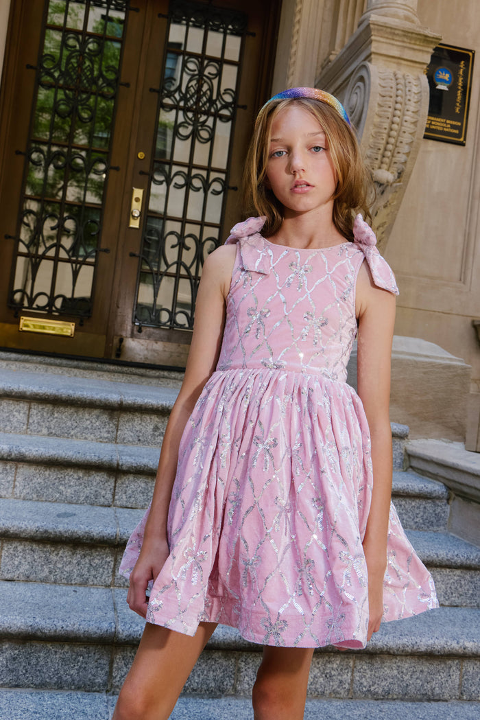 Lola + The Boys Dress Velvet Shimmer Bow Dress