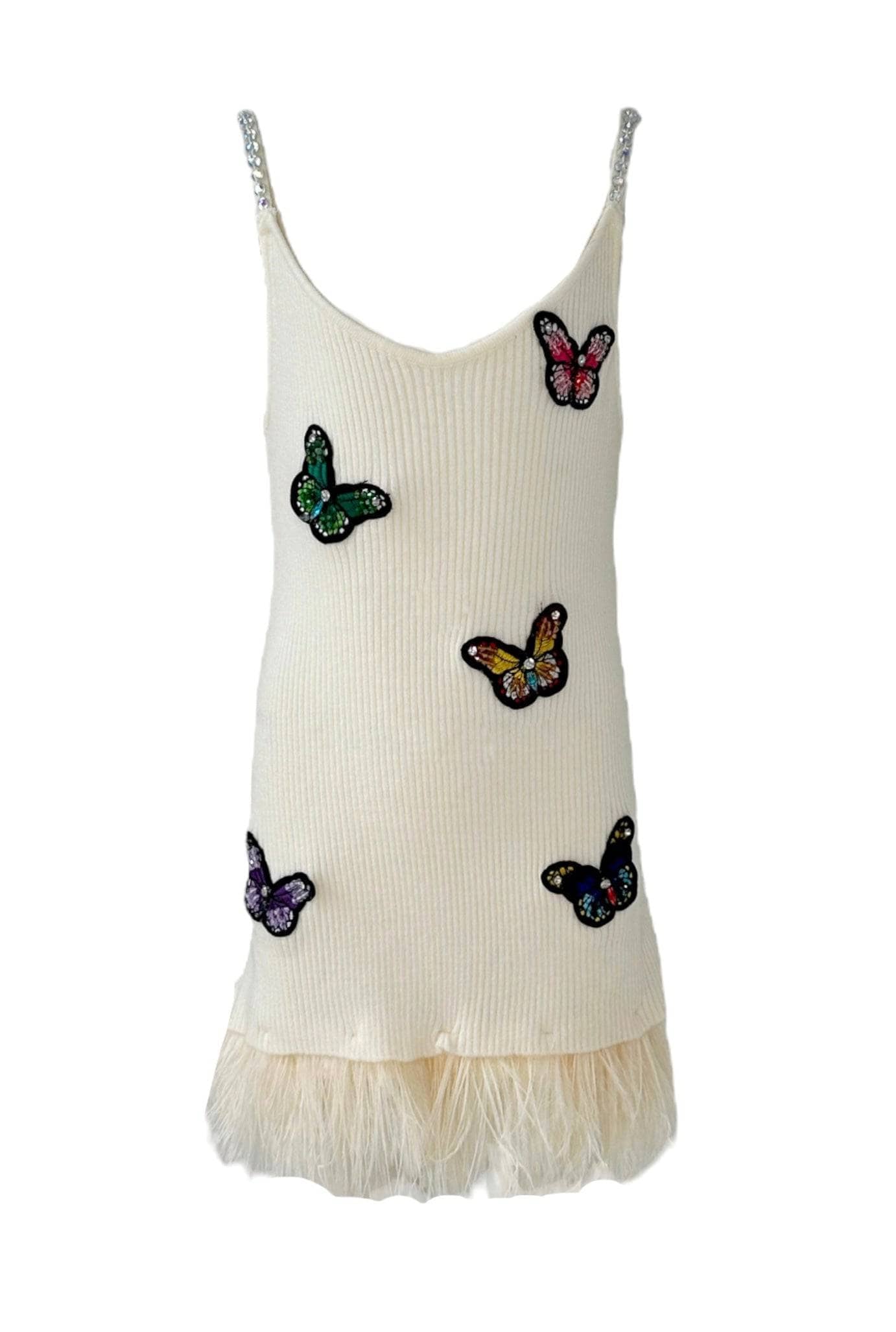 Women's Crystal Butterfly Feather Trims Dress